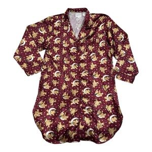 Baxter & Wells Intimates Burgundy Teddy Bear Nightshirt Nightgown - Size Large